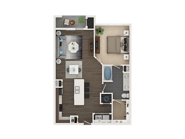 Floor plan for 1 bed, 1 bath, 866 sqft